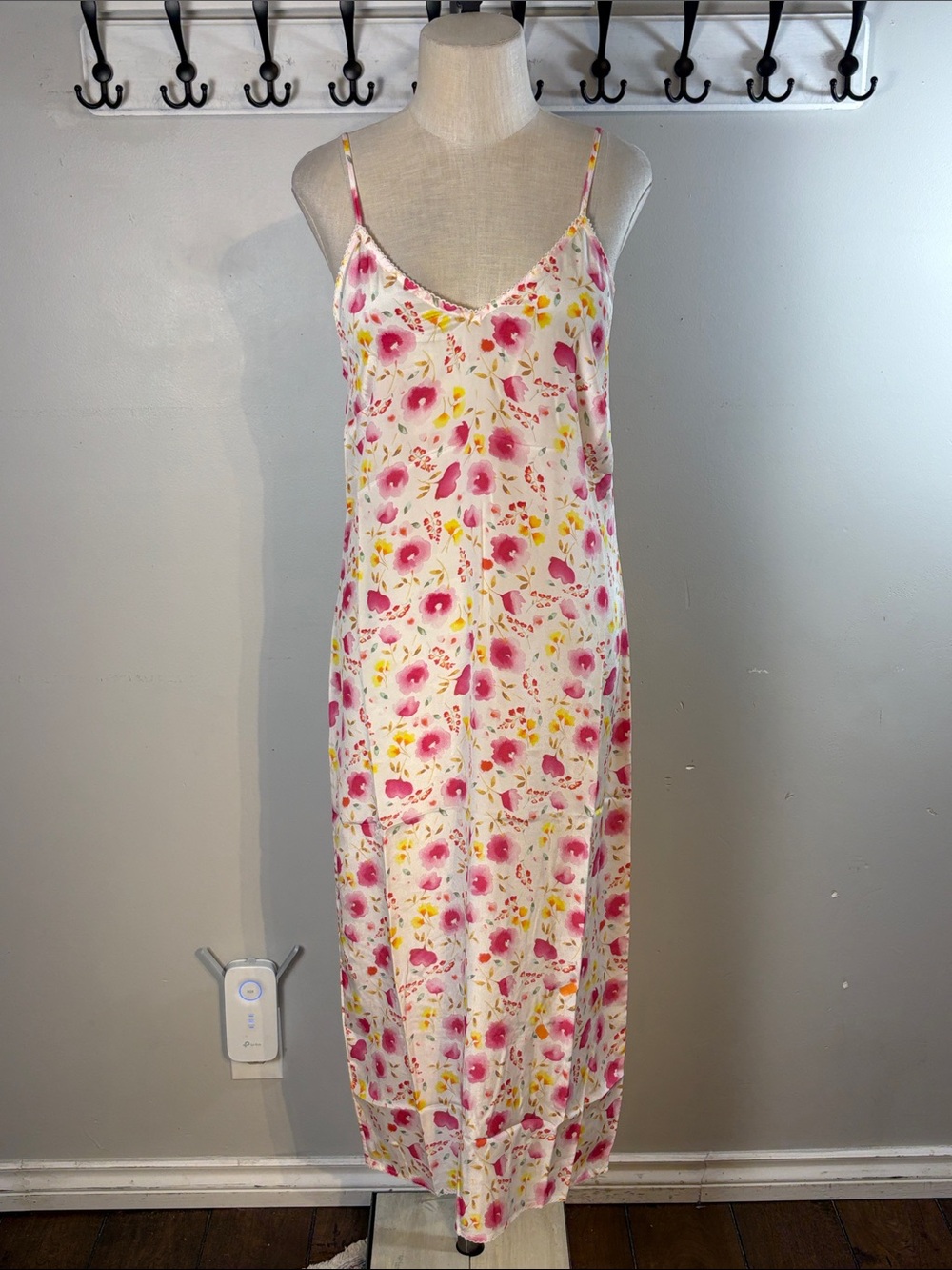 Silk Floral Slip Maxi Dress in Pink & Yellow